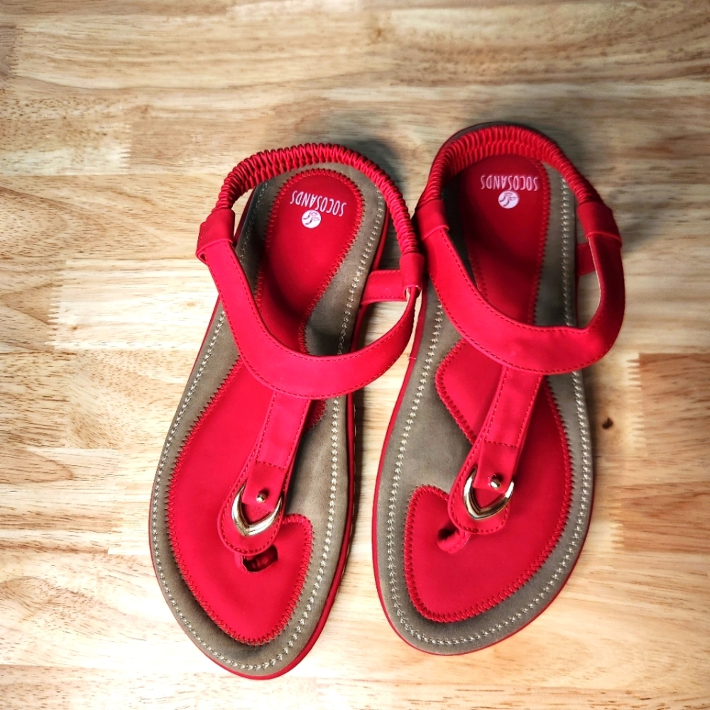SoCoSands Red Comfort‎ Slip-On Sandals with Gold Accents, 40 (8.5)